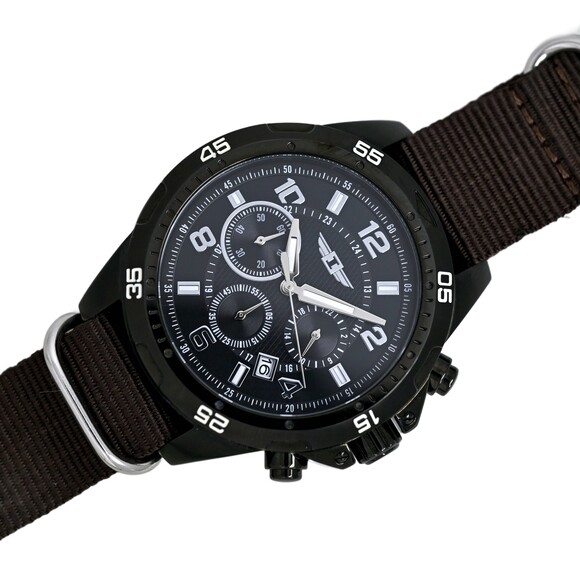 Invicta Pilot Chronograph Black Dial Men's 45mm Quartz Wrist Watch Brown Nato - Picture 2 of 10